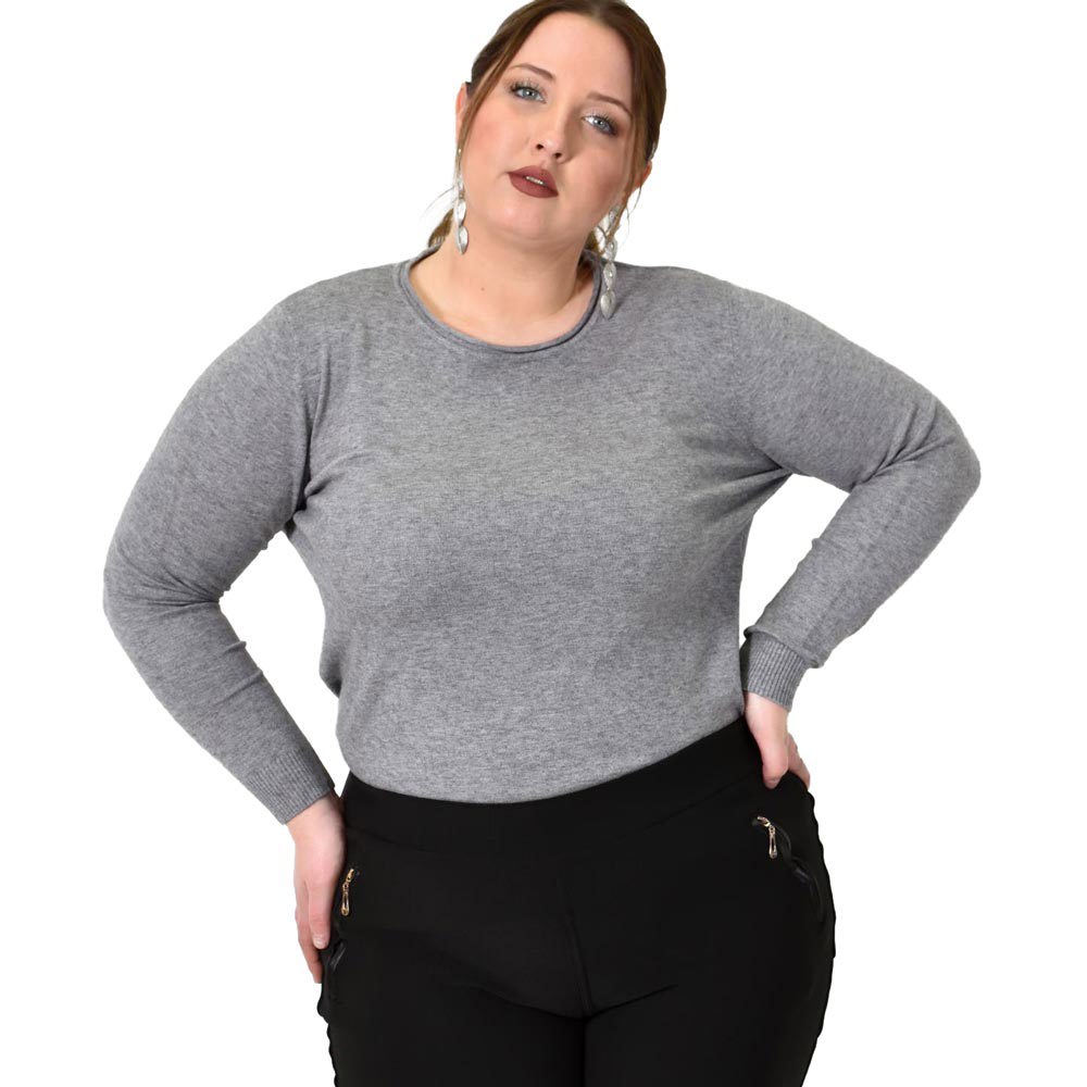 Πλεκτή basic μπλούζα plus size Γκρι 22760