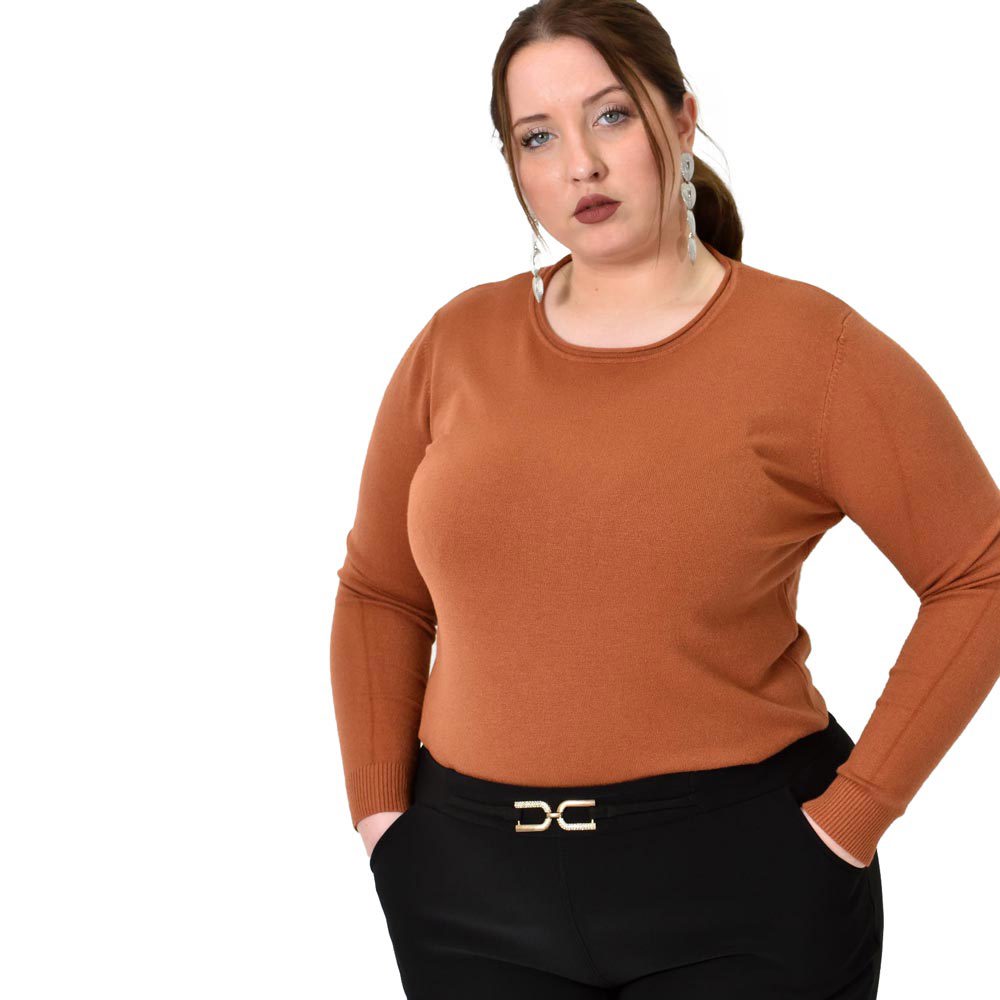 Πλεκτή basic μπλούζα plus size Καφέ 22772