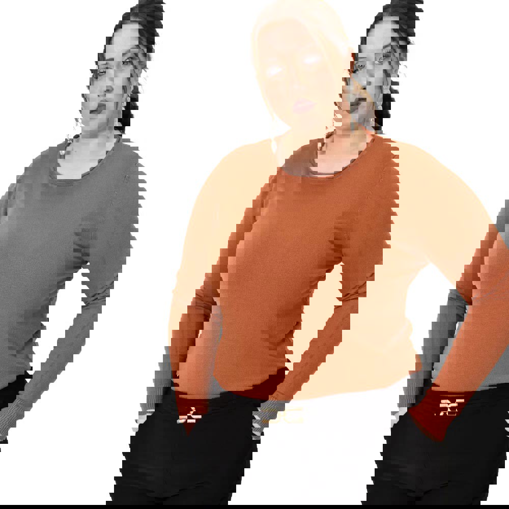 Πλεκτή basic μπλούζα plus size Καφέ 22772