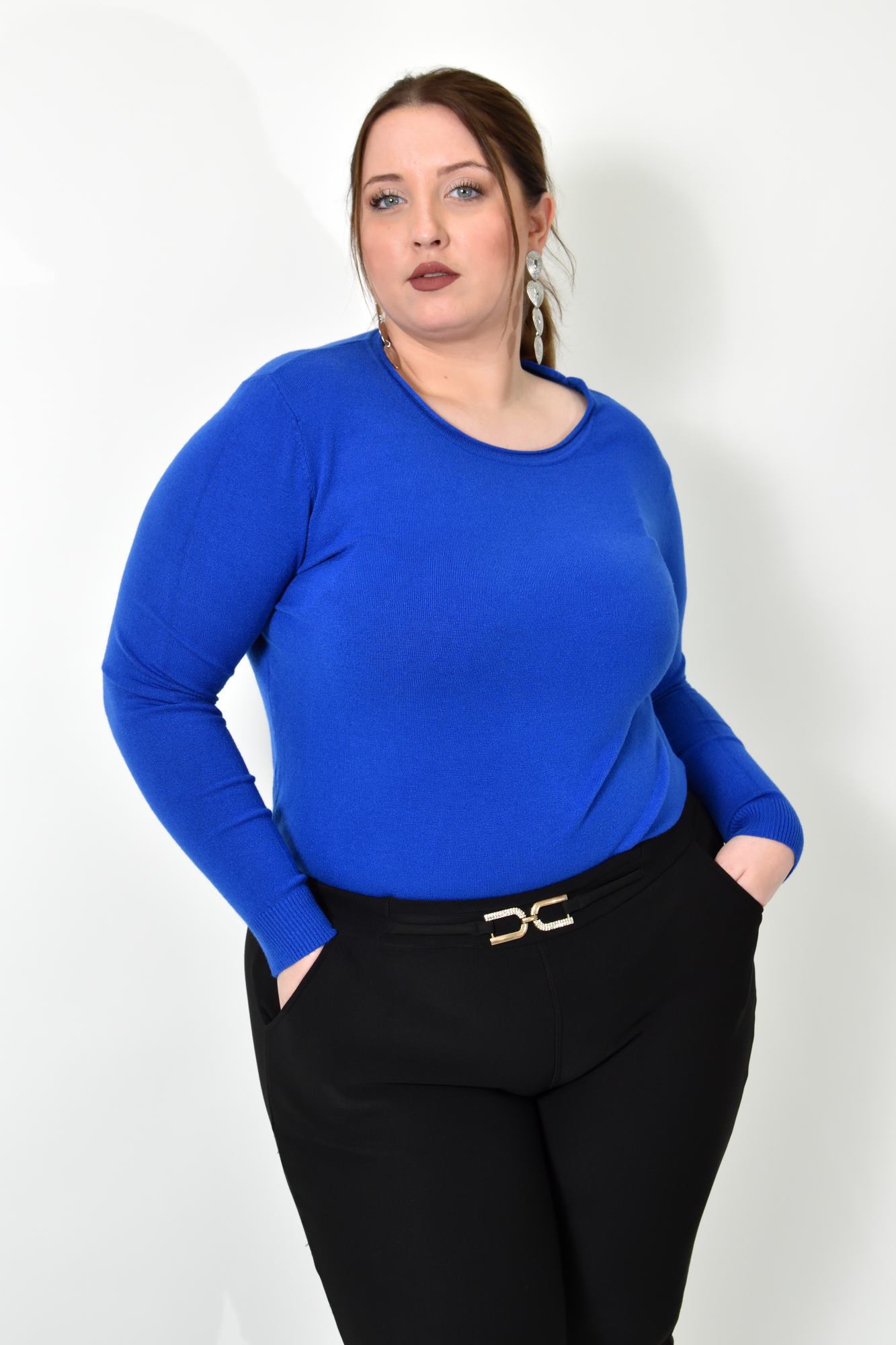 Πλεκτή basic μπλούζα plus size Μπλε Ρουά 22771