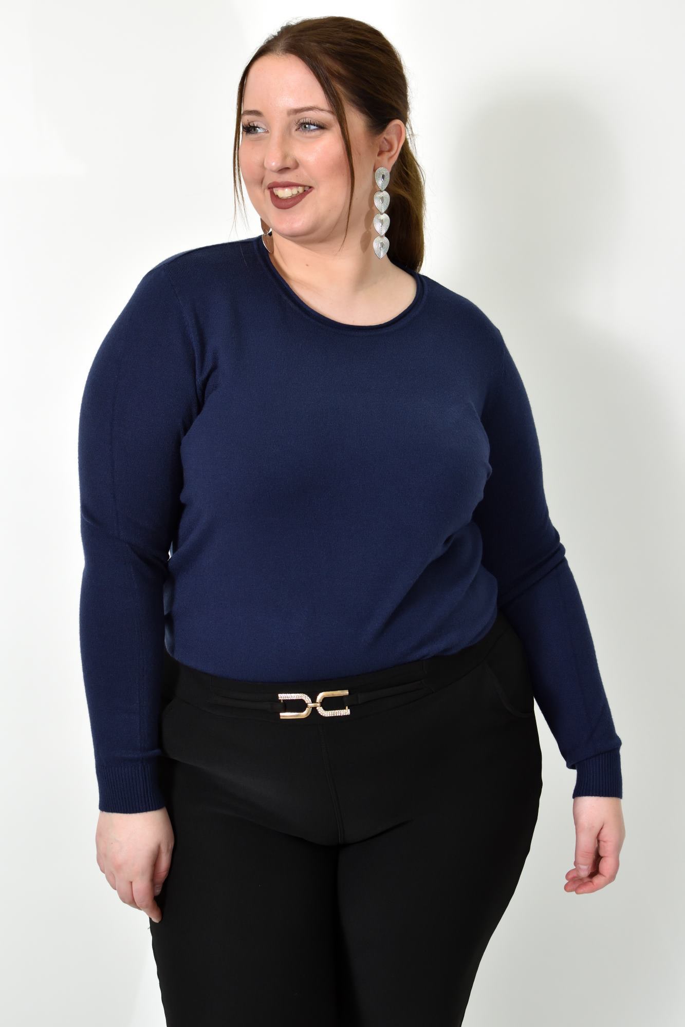 Πλεκτή basic μπλούζα plus size Μπλε Σκούρο 22761
