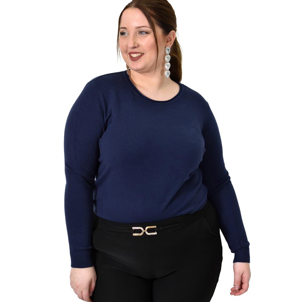 Πλεκτή basic μπλούζα plus size Μπλε Σκούρο 22761