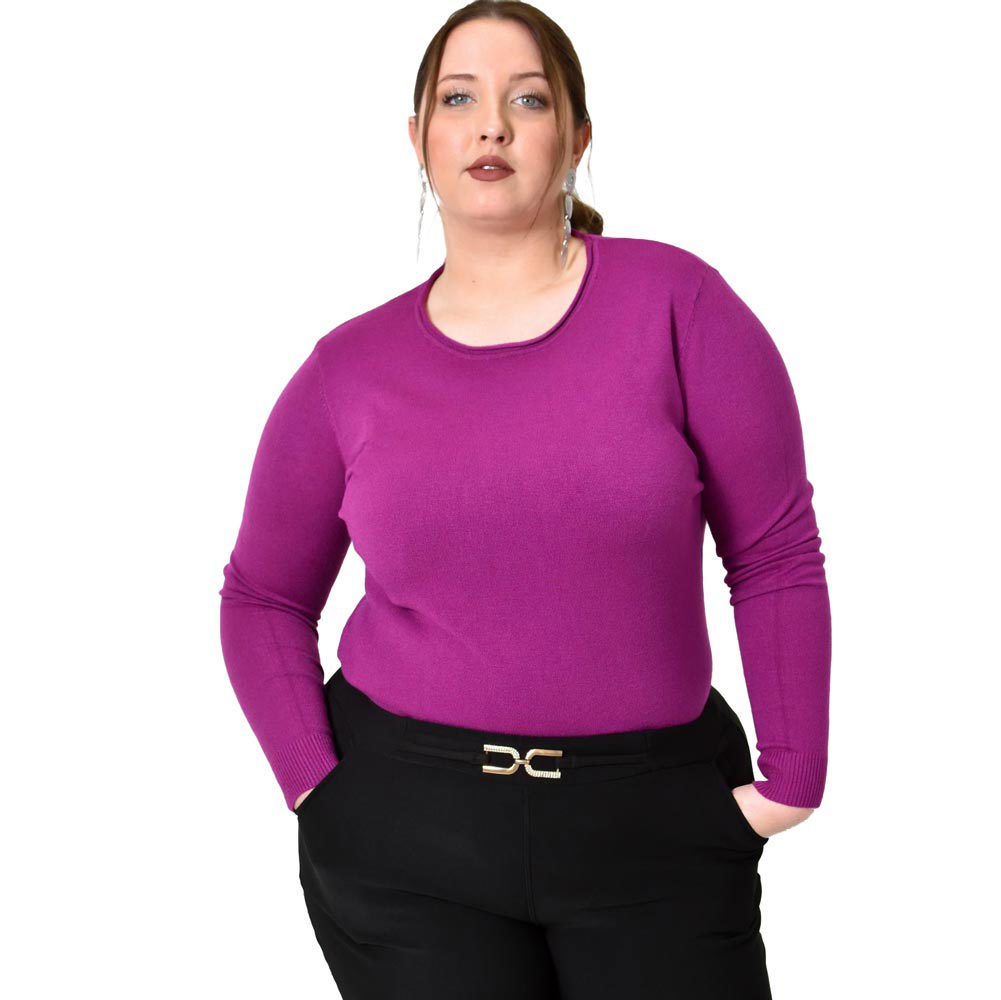 Πλεκτή basic μπλούζα plus size Ματζέντα 22769