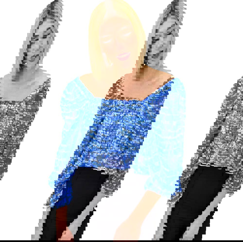 Γυναικείο τοπ με ημιδιαφανές μανίκια Μπλε 11582