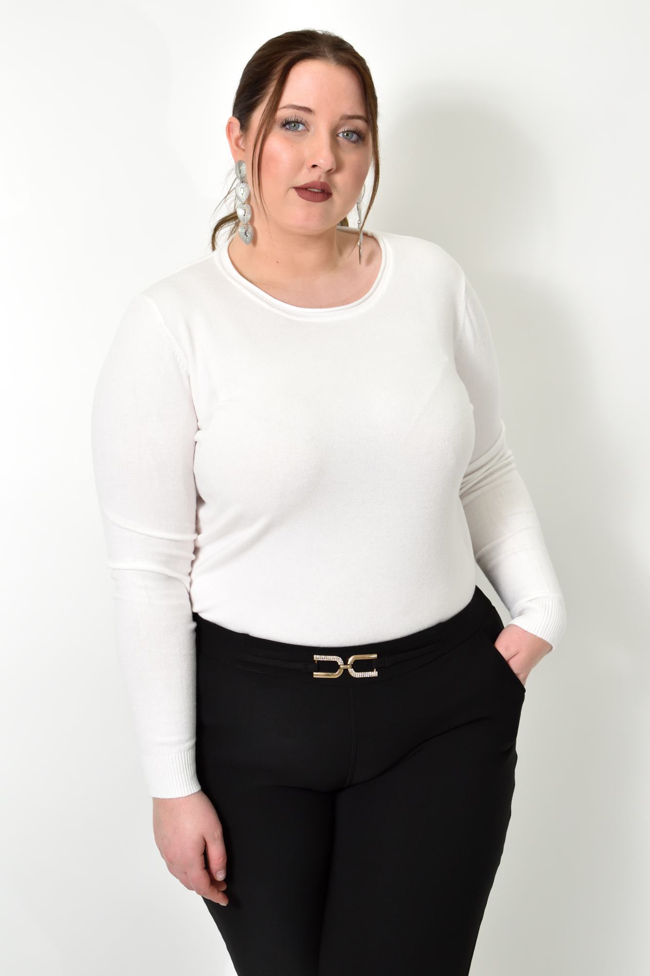 Πλεκτή basic μπλούζα plus size Λευκό 22757