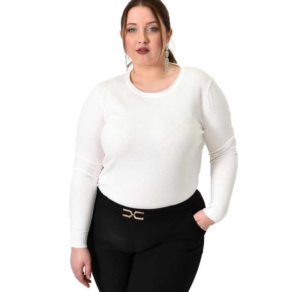 Πλεκτή basic μπλούζα plus size Λευκό 22757