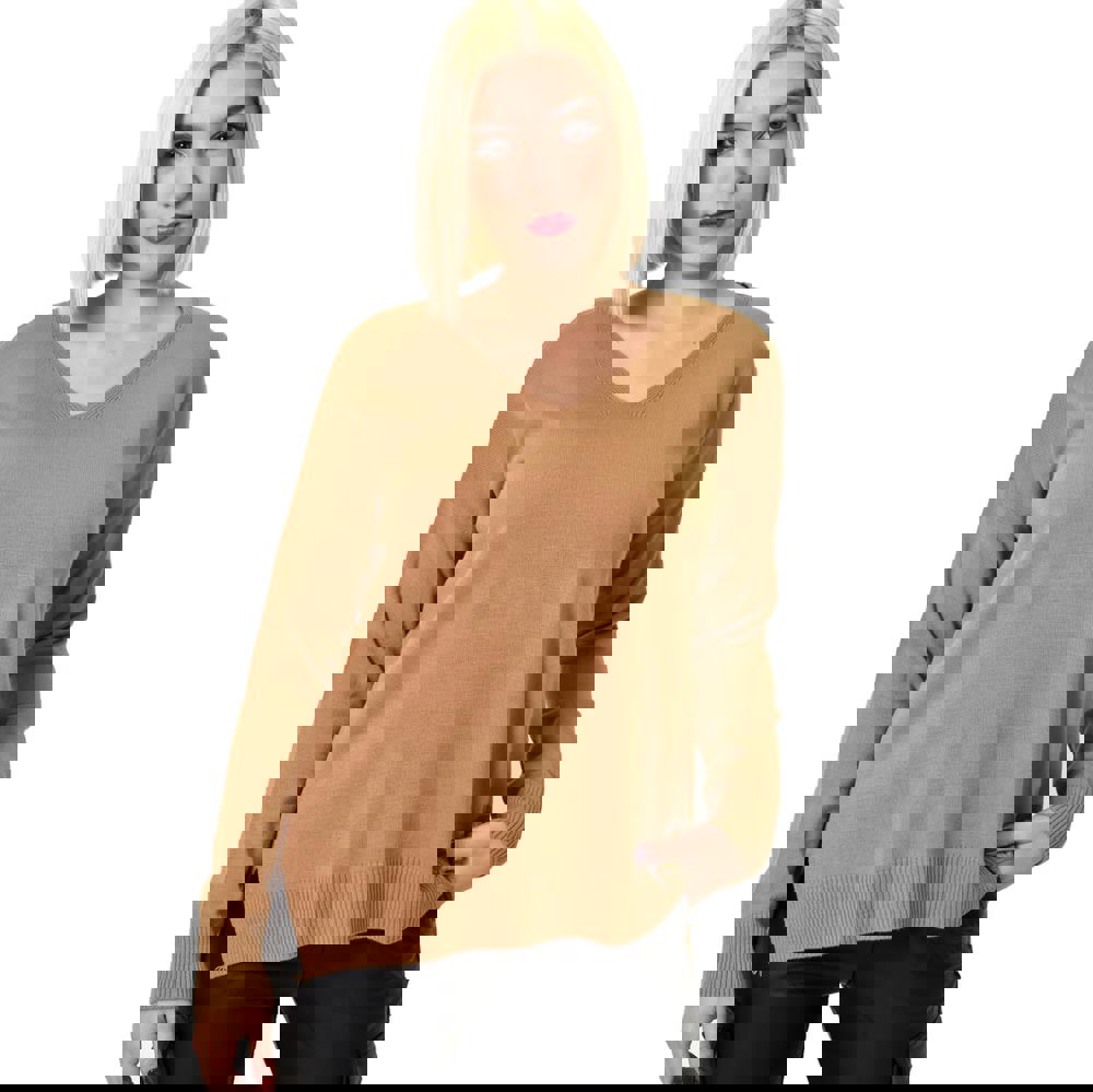 Γυναικεία πλεκτή μπλούζα μονόχρωμη Καφέ 22862