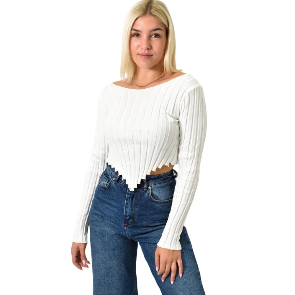 Ριπ τοπ κοντό με μακρύ μανίκι Λευκό 25969