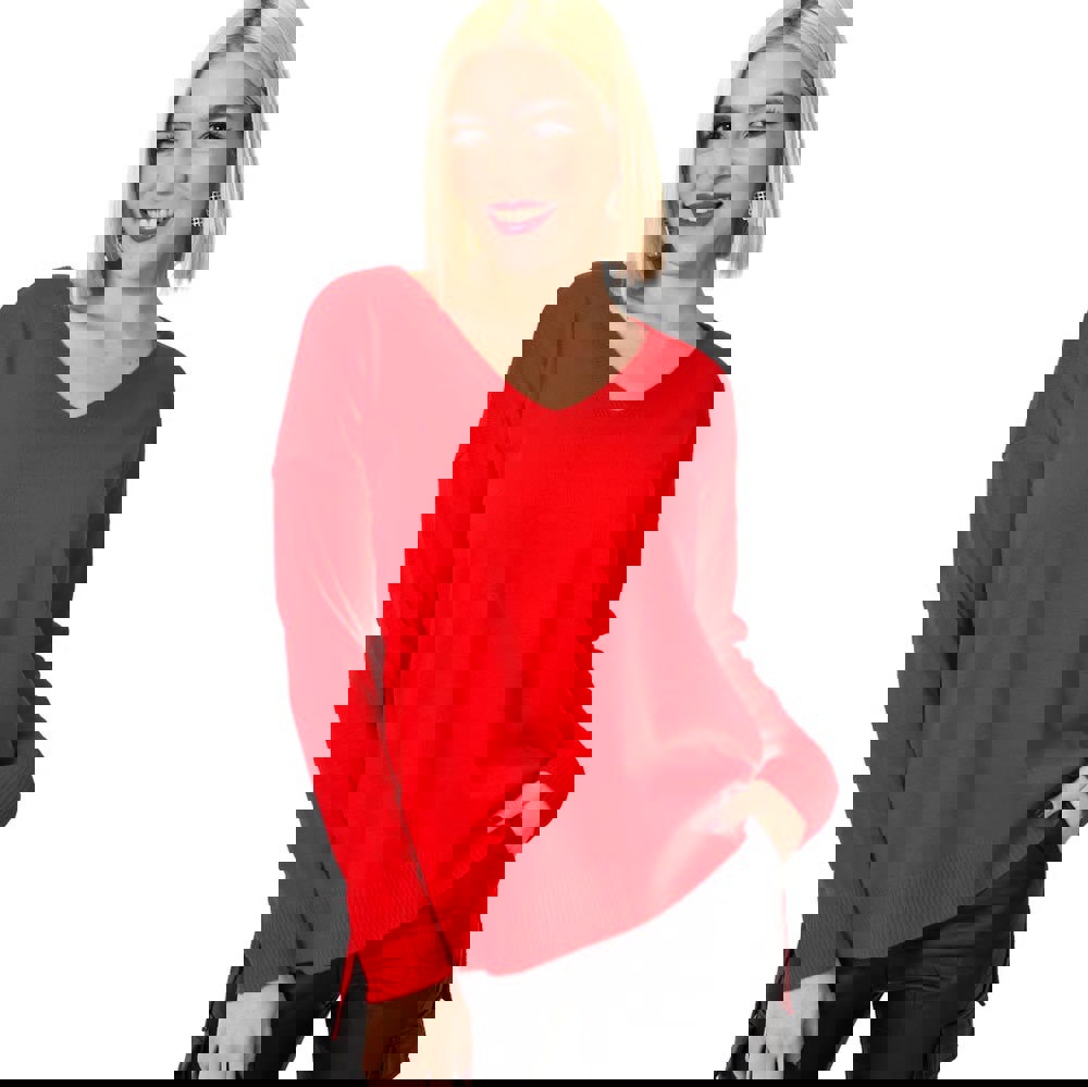 Γυναικεία πλεκτή μπλούζα μονόχρωμη Κόκκινο 22863