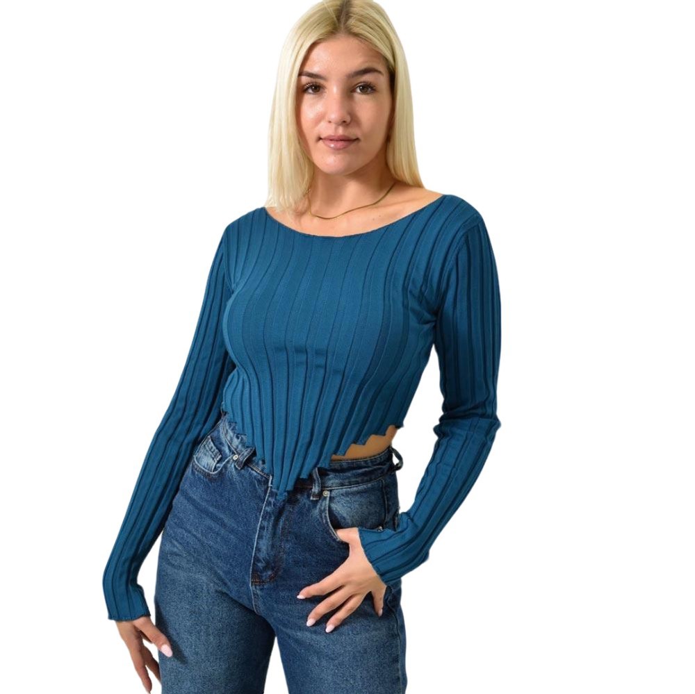 Ριπ τοπ κοντό με μακρύ μανίκι Πετρόλ 25968