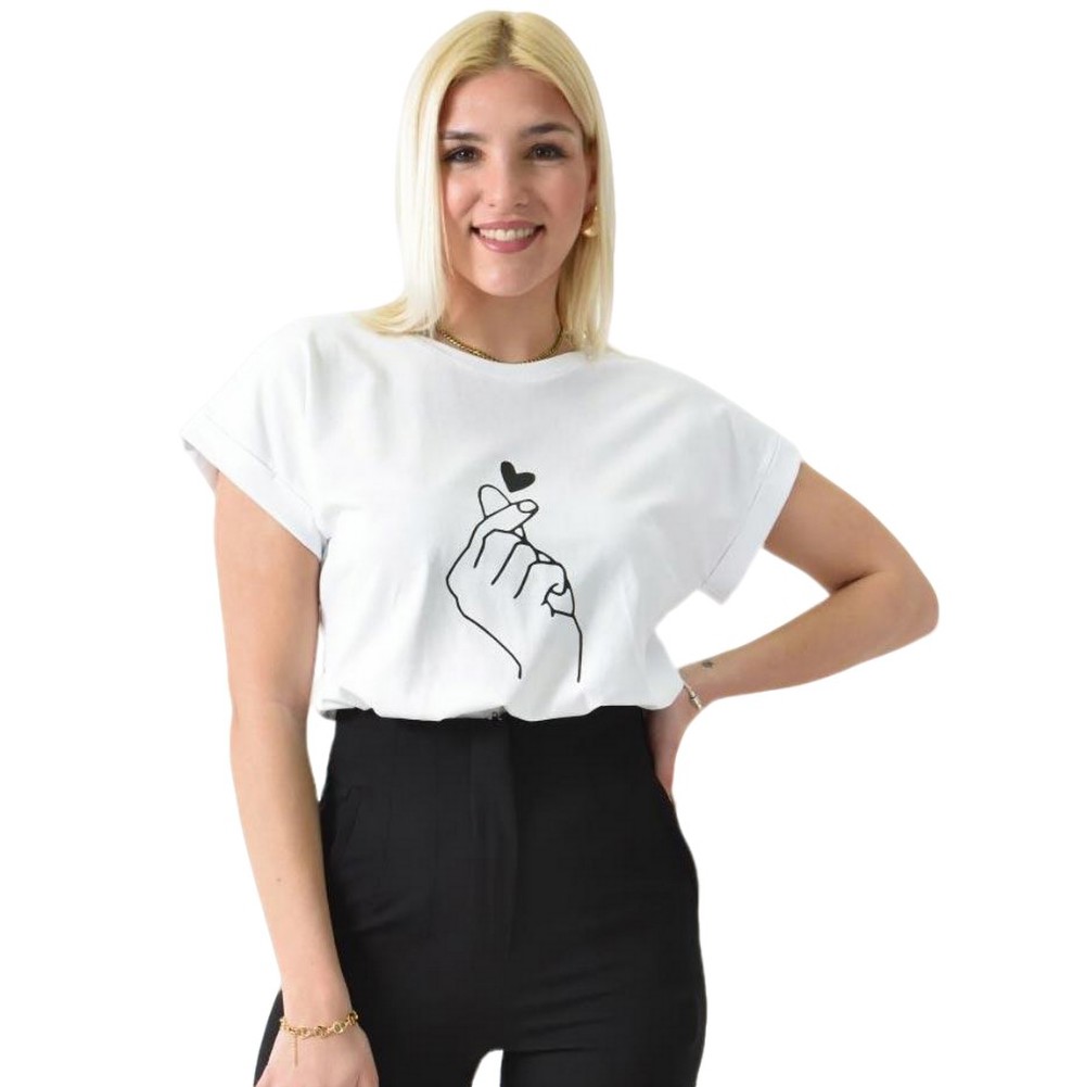 T-shirt με τύπωμα καρδούλα Λευκό 26397