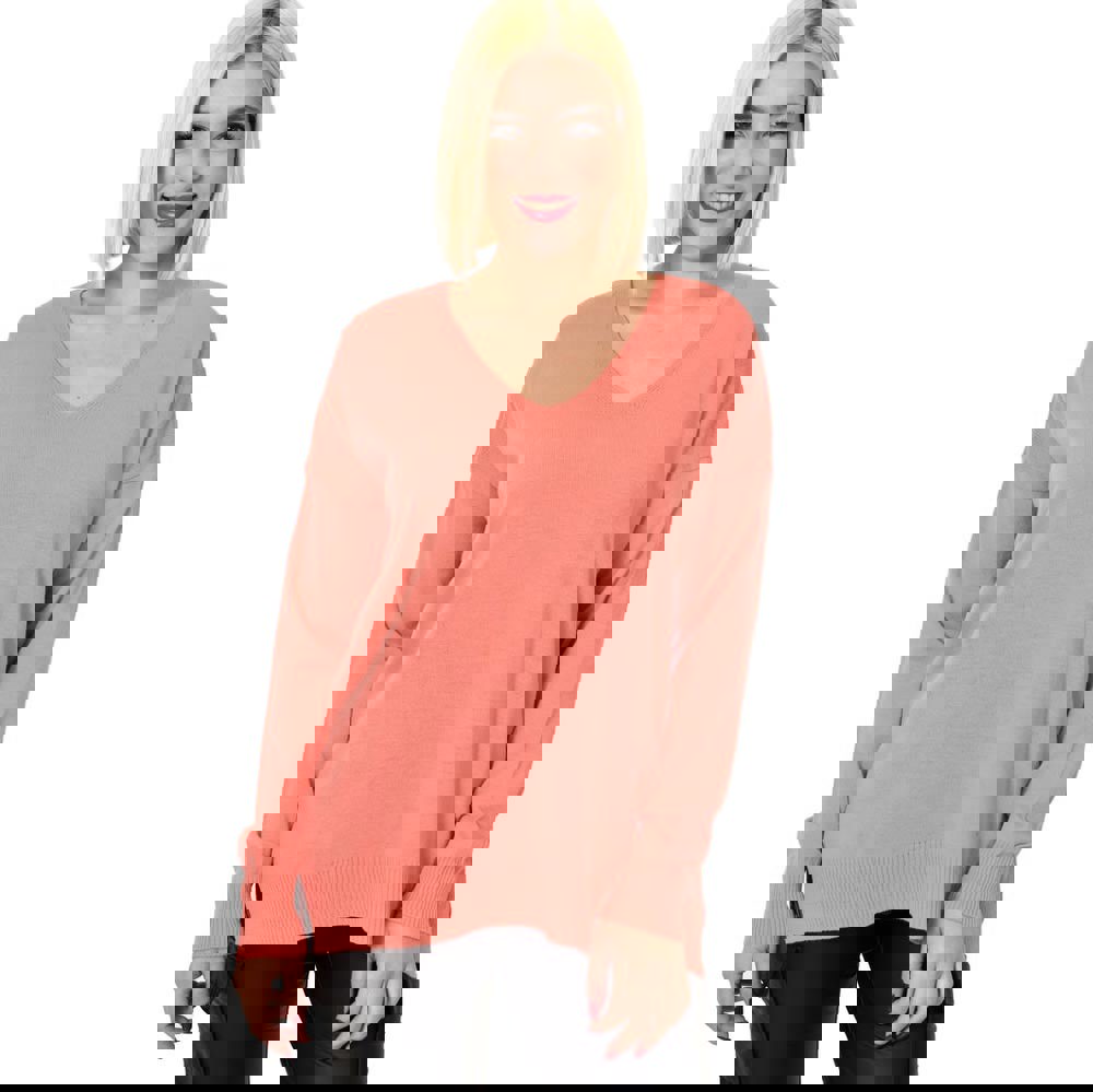 Γυναικεία πλεκτή μπλούζα μονόχρωμη Σομόν 22869