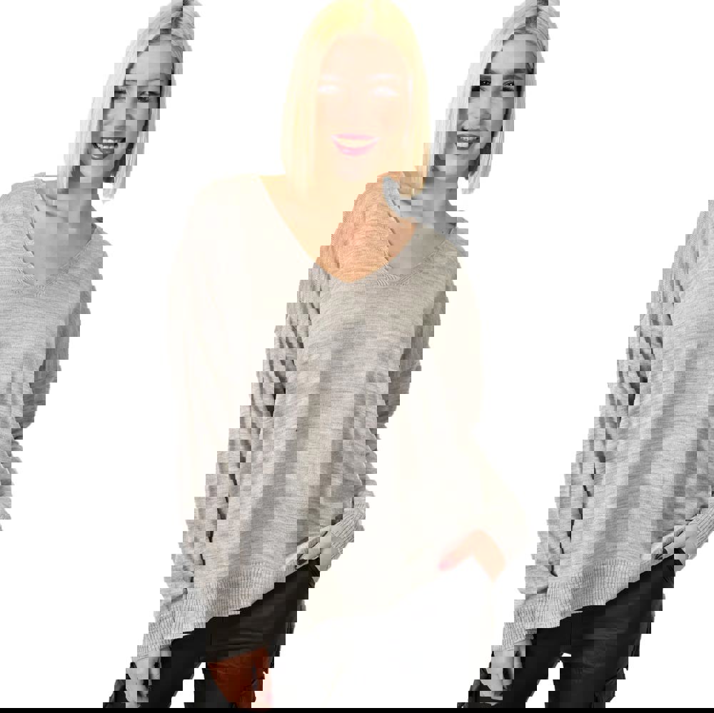 Γυναικεία πλεκτή μπλούζα μονόχρωμη Γκρι 22871