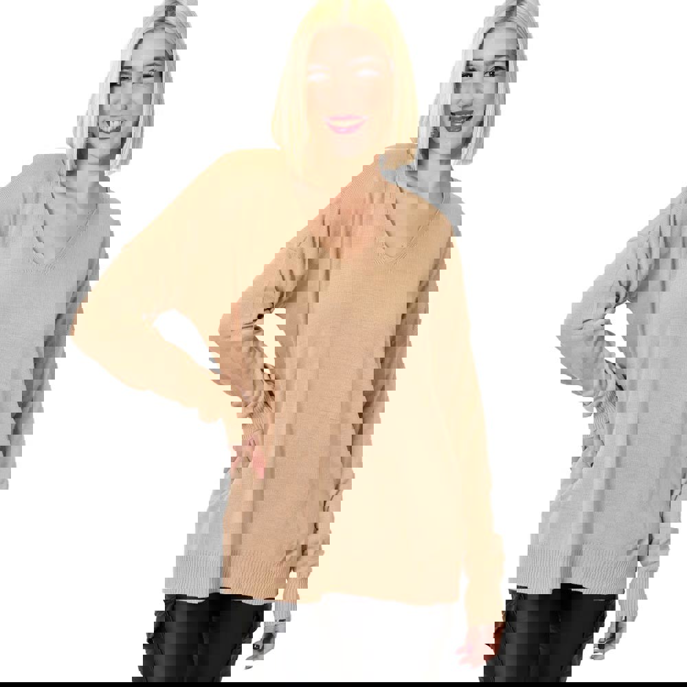 Γυναικεία πλεκτή μπλούζα μονόχρωμη Μπεζ 22870