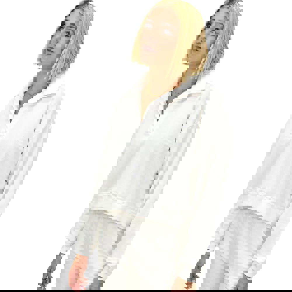 Γυναικείο κοντό φούτερ με γιακά Λευκό 21796