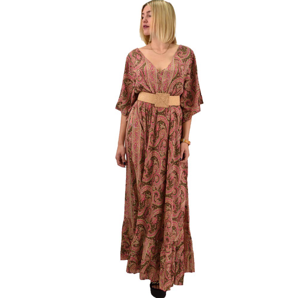 Γυναικείο μεταξωτό boho φόρεμα με κρόσια Ροζ 20523