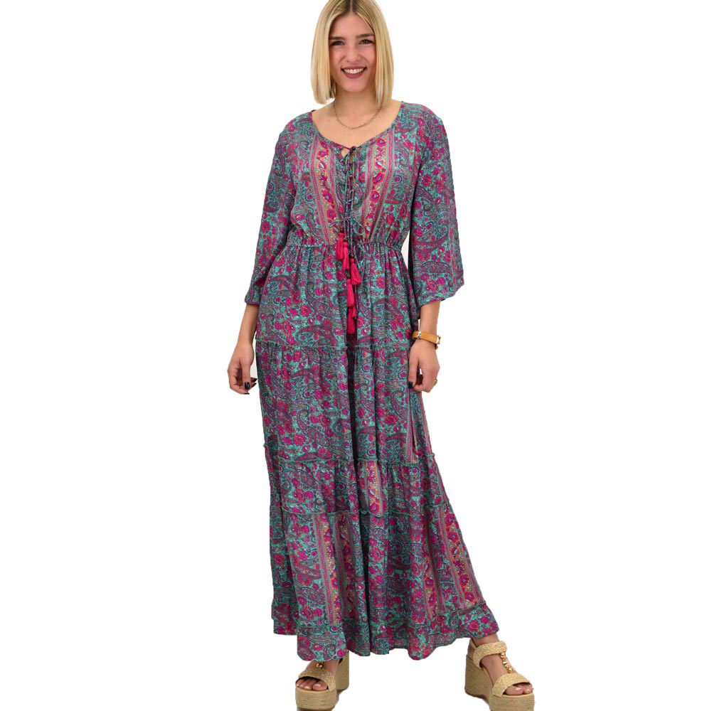 Γυναικείο μεταξωτό boho φόρεμα με βολάν Βεραμάν 20543