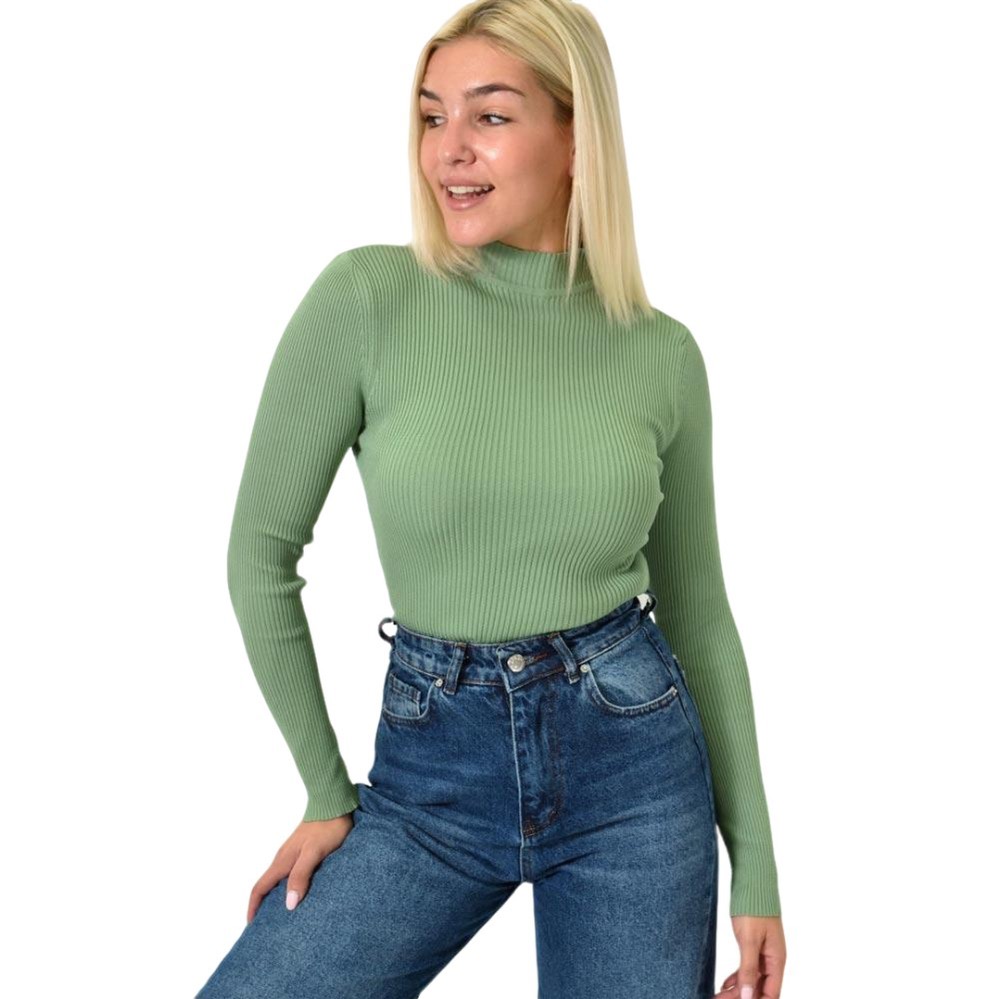 Πλεκτό τοπ με ψηλό λαιμό Φυστικί 25948