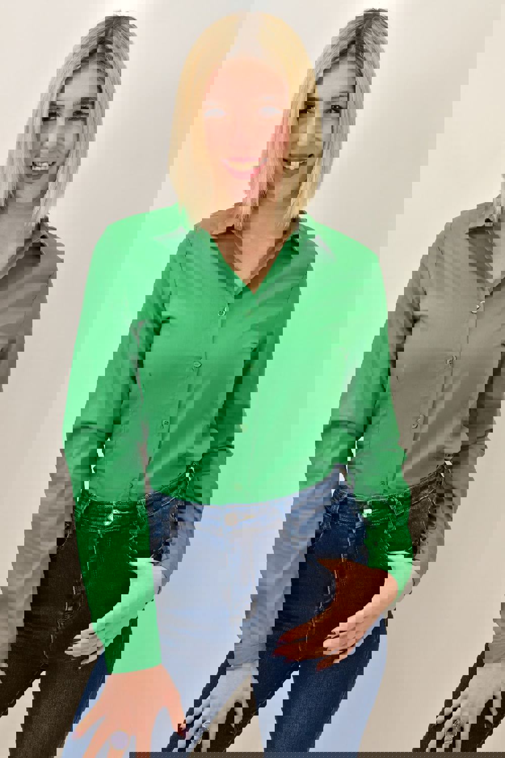 Γυναικείο πουκάμισο μονόχρωμο Πράσινο 18817 φωτογραφία