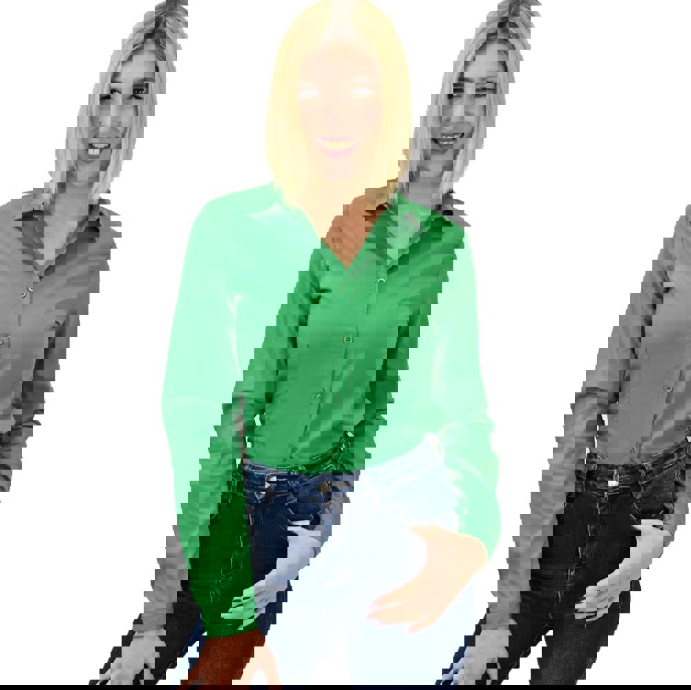 Γυναικείο πουκάμισο μονόχρωμο Πράσινο 18817