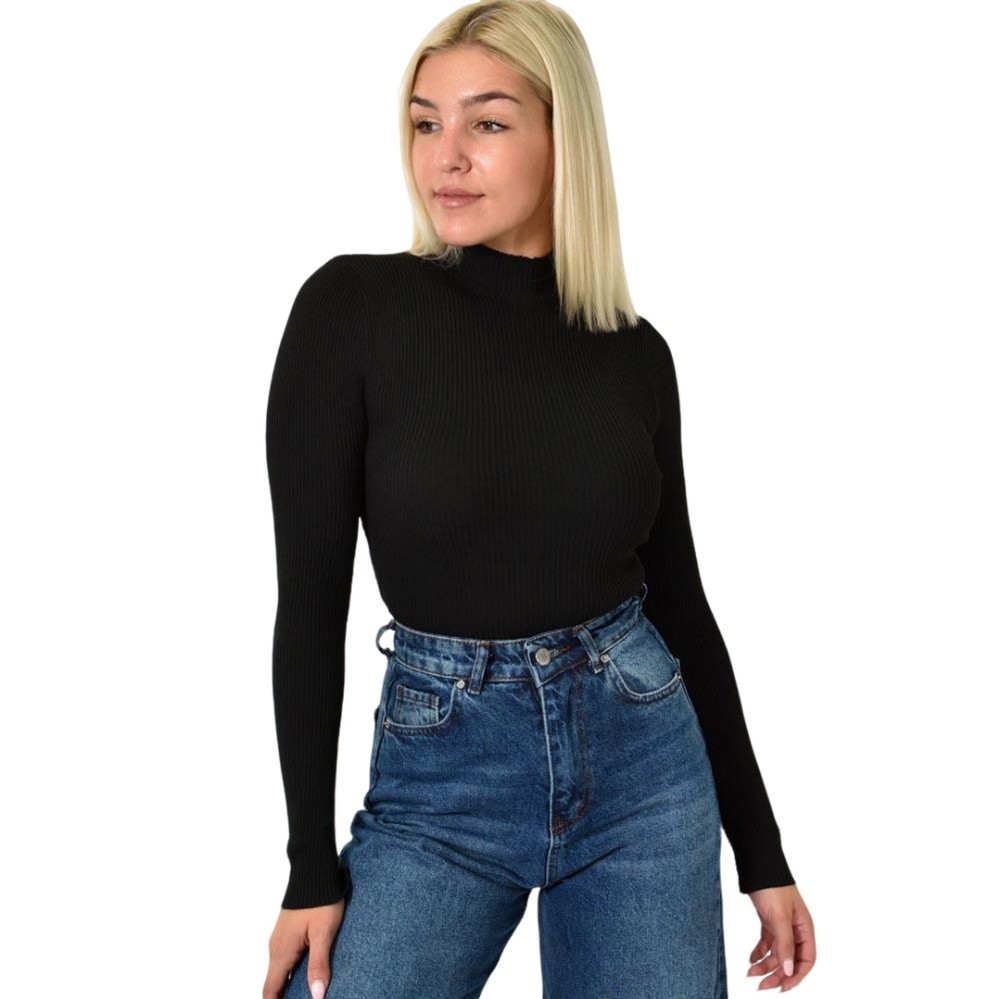 Πλεκτό τοπ με ψηλό λαιμό Μαύρο 25949