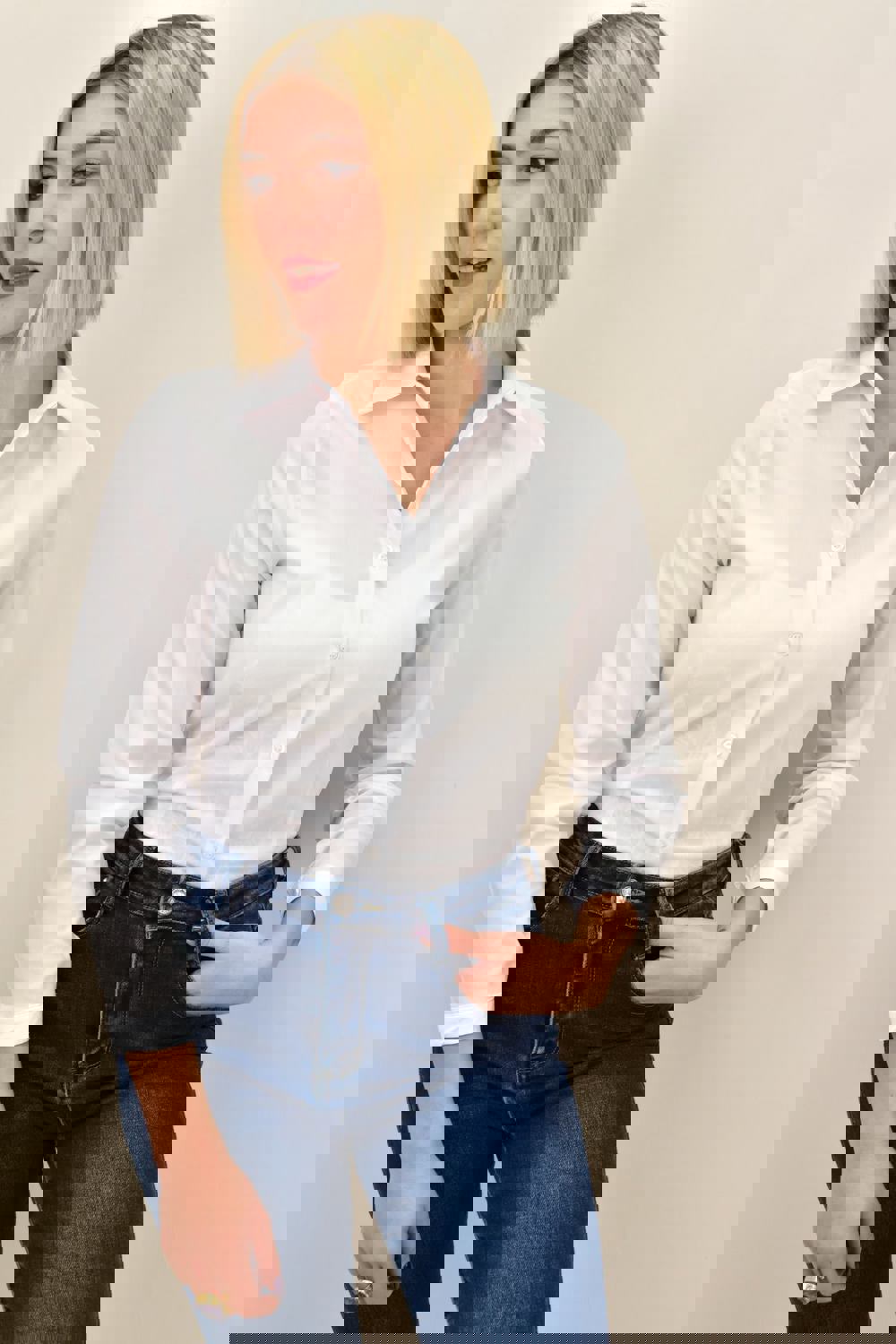 Γυναικείο πουκάμισο μονόχρωμο Λευκό 18814 φωτογραφία