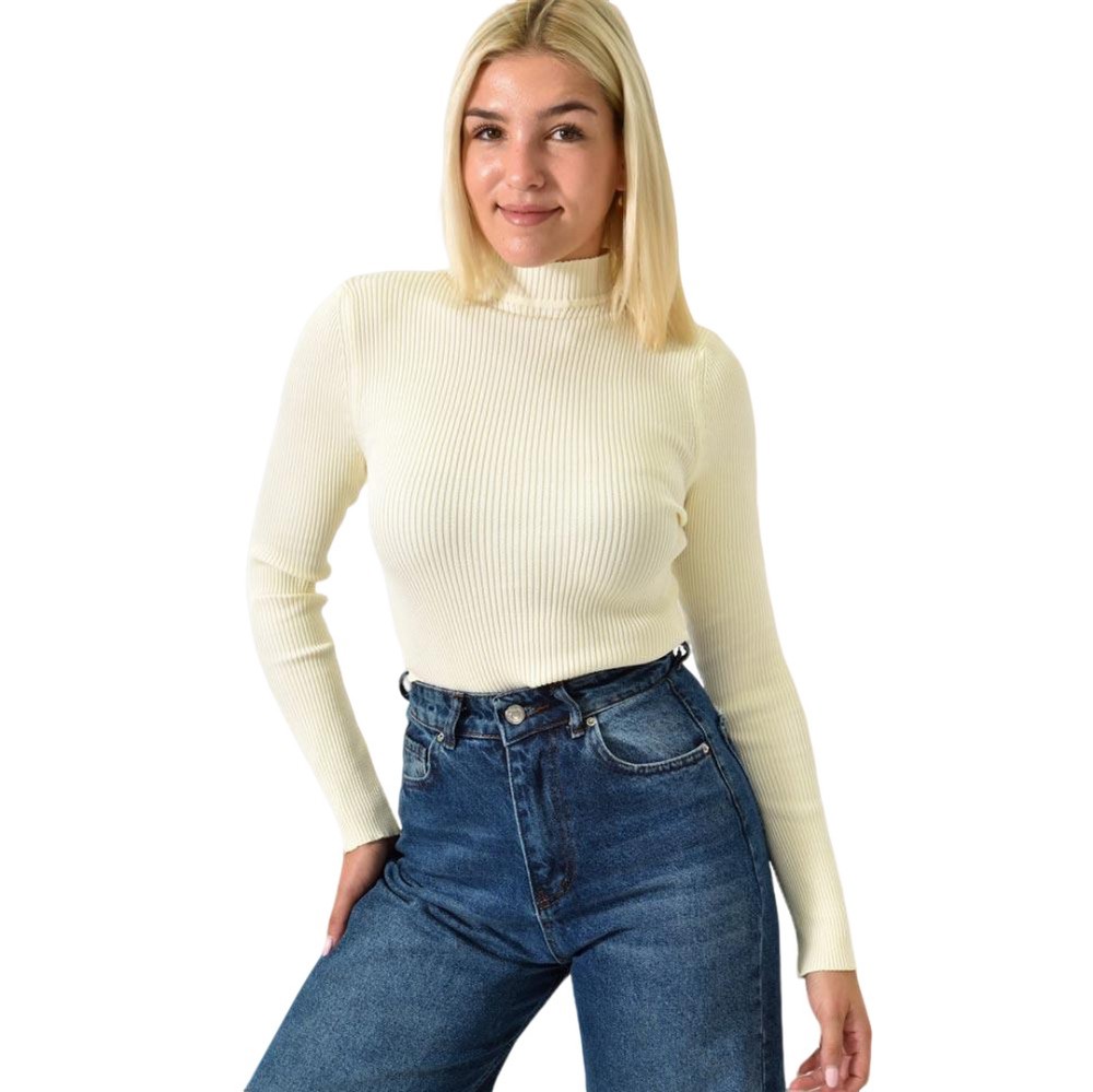 Πλεκτό τοπ με ψηλό λαιμό Εκρού 25950