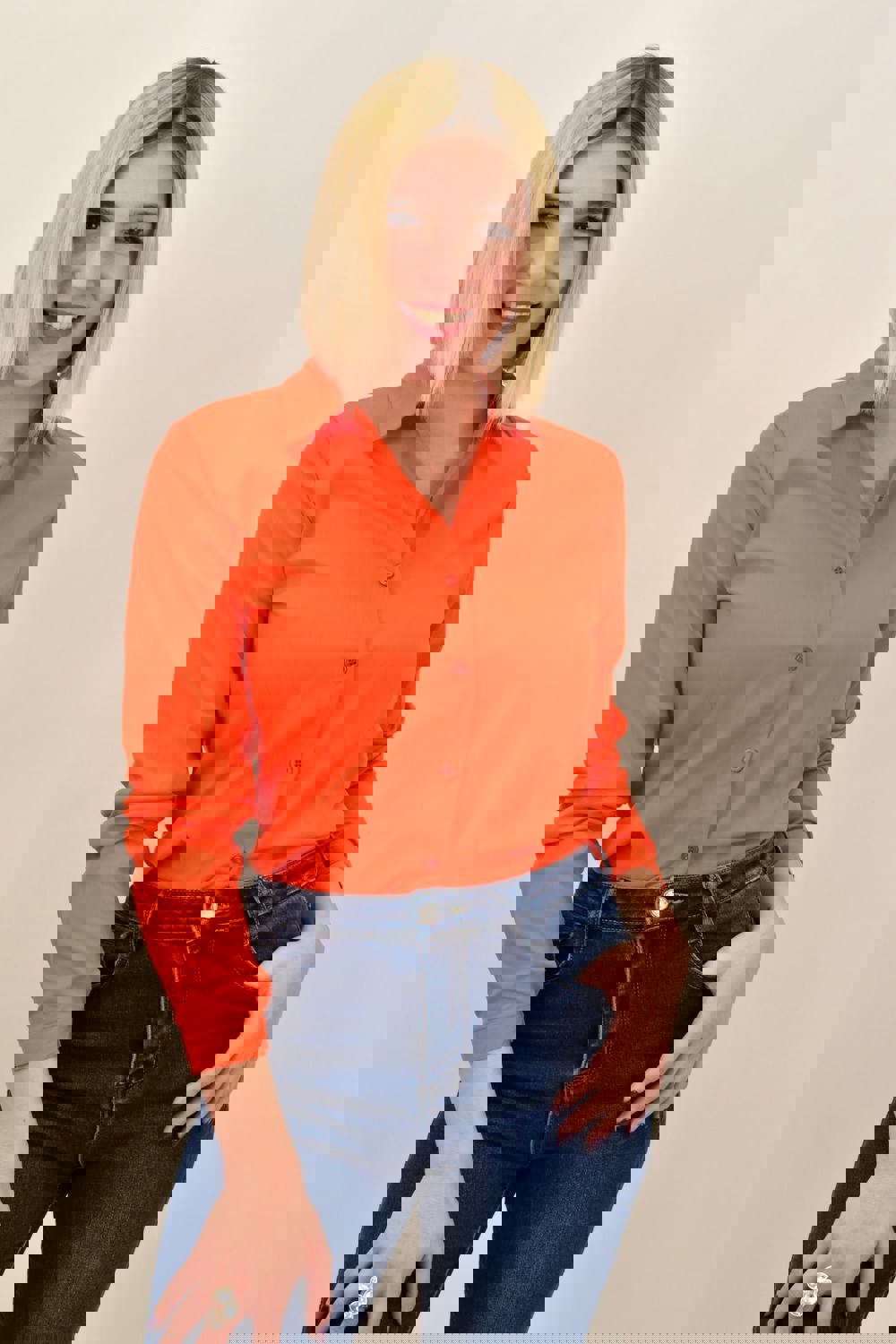 Γυναικείο πουκάμισο μονόχρωμο Πορτοκαλί 18816 φωτογραφία