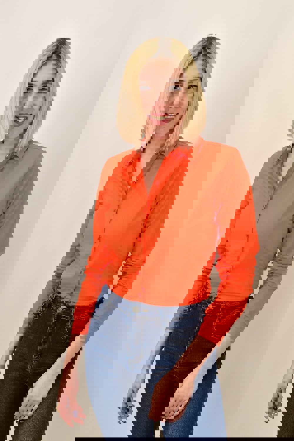 Γυναικείο πουκάμισο μονόχρωμο Πορτοκαλί 18816 φωτογραφία