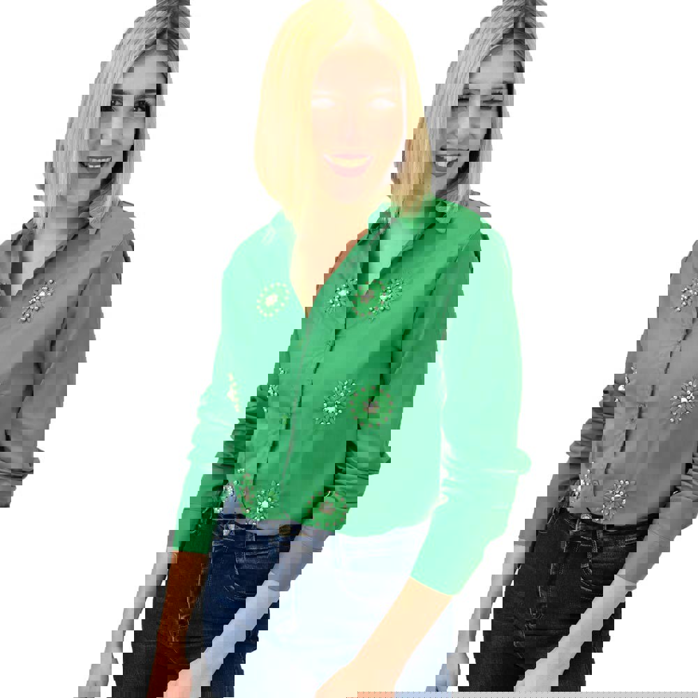 Γυναικείο πουκάμισο με κέντημα Πράσινο 18810