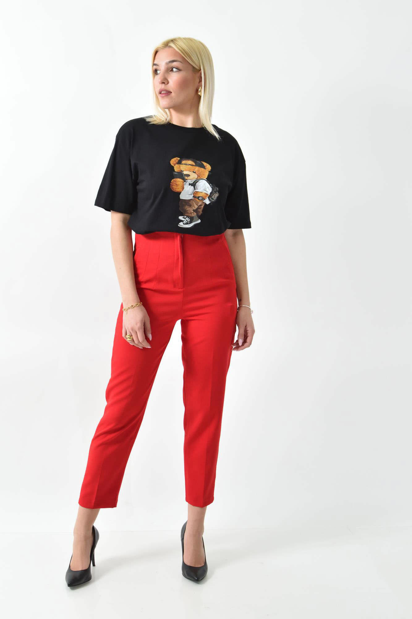 Γυναικείο T-shirt με σχέδιο αρκουδάκι Μαύρο 26281