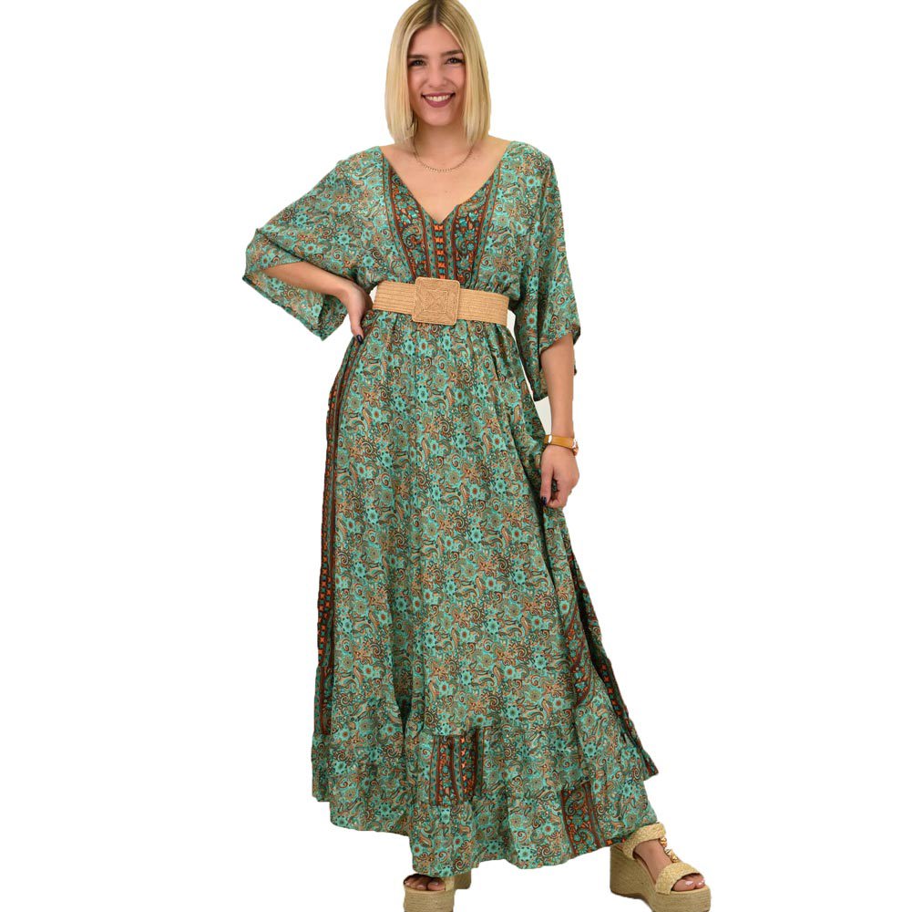Γυναικείο μεταξωτό boho φόρεμα με κρόσια Βεραμάν 20520