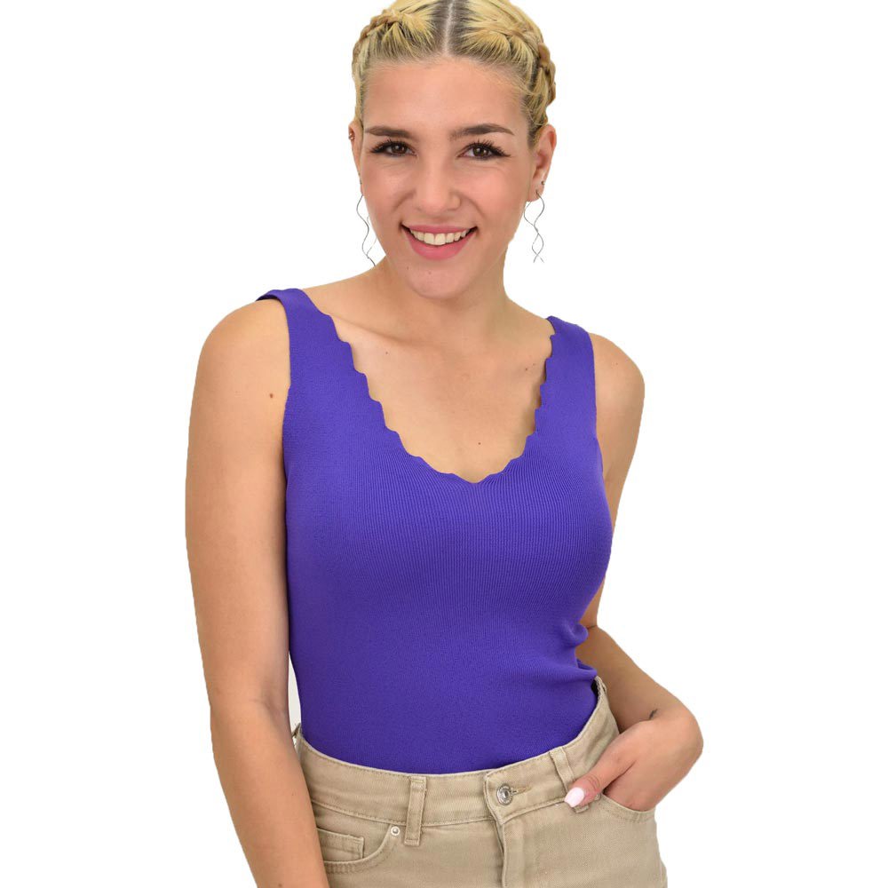 Γυναικείο Ριπ Τοπ με V-Neck κυματιστό ντεκολτέ Μωβ 21114