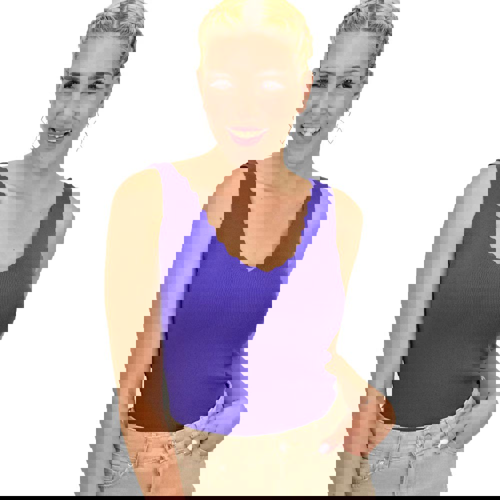 Γυναικείο Ριπ Τοπ με V-Neck κυματιστό ντεκολτέ Μωβ 21114