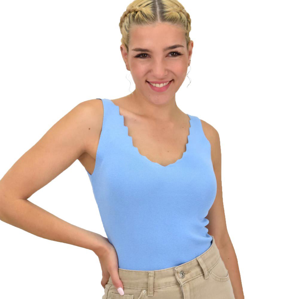 Γυναικείο Ριπ Τοπ με V-Neck κυματιστό ντεκολτέ Γαλάζιο 21115