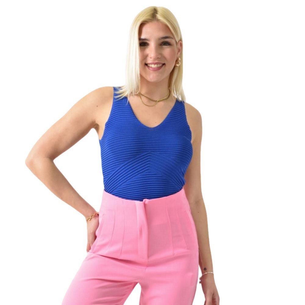 Γυναικείο πλεκτό τοπ με ανάγλυφο σχέδιο Μπλε Ρουά 26265