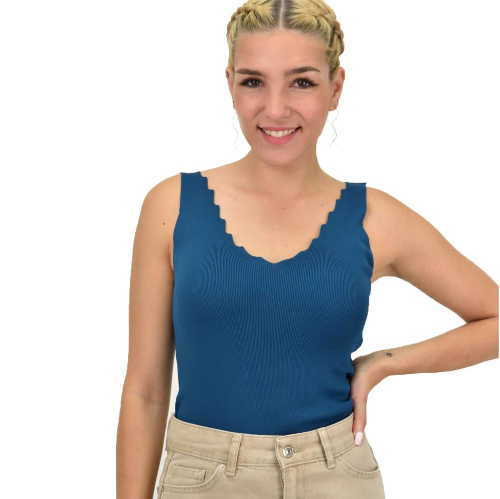Γυναικείο Ριπ Τοπ με V-Neck κυματιστό ντεκολτέ Πετρόλ 21116