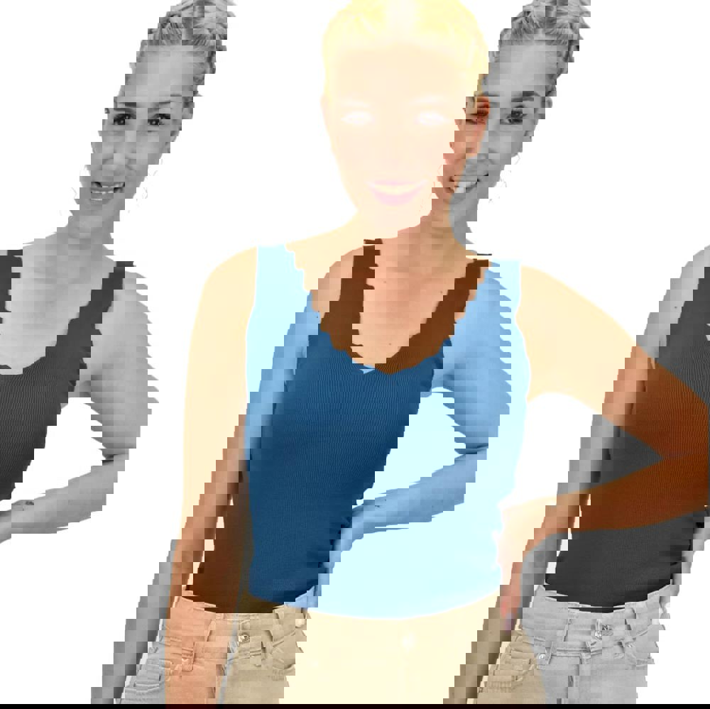 Γυναικείο Ριπ Τοπ με V-Neck κυματιστό ντεκολτέ Πετρόλ 21116