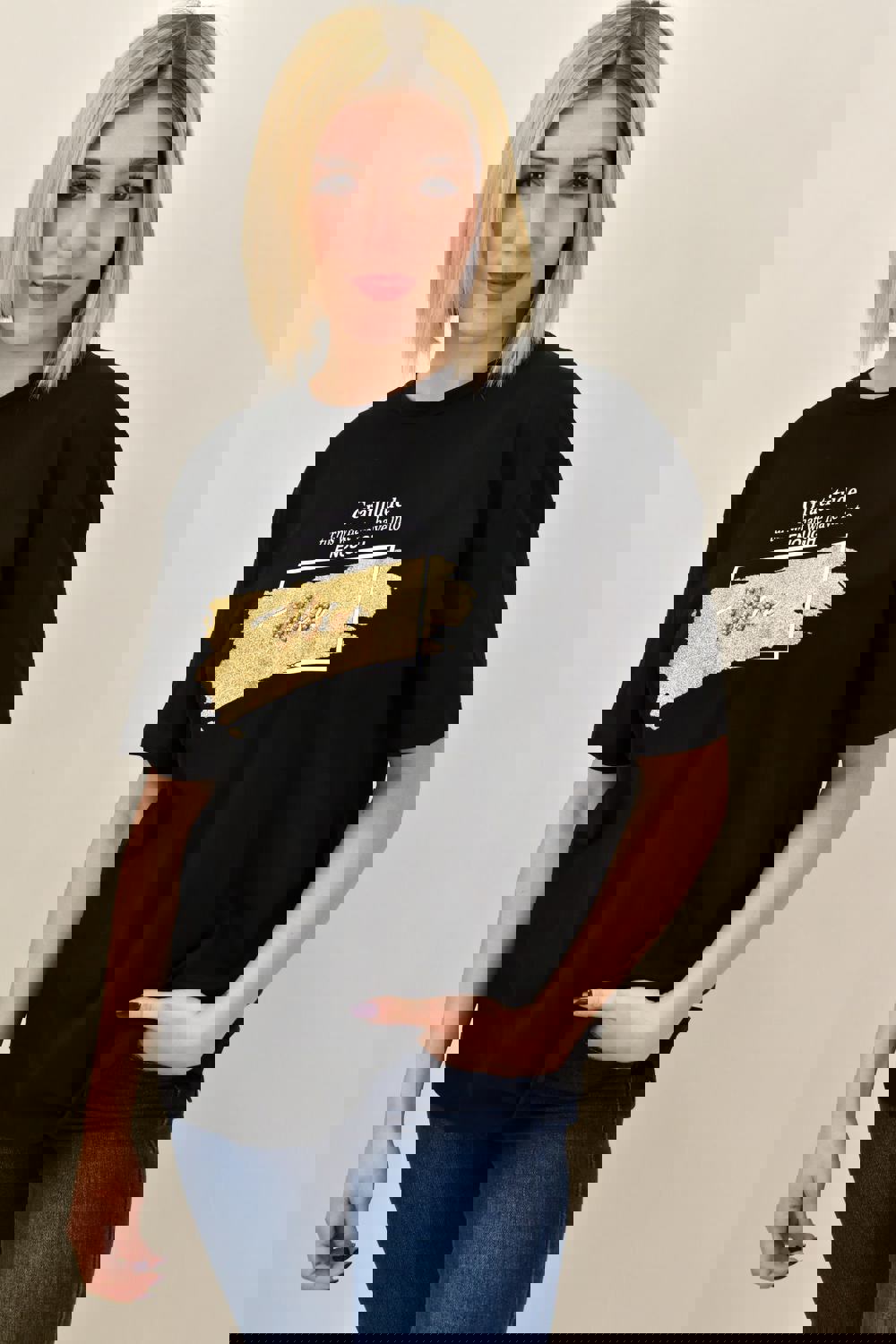 Γυναικείο T-shirt με στρας voice Μαύρο 18855 φωτογραφία