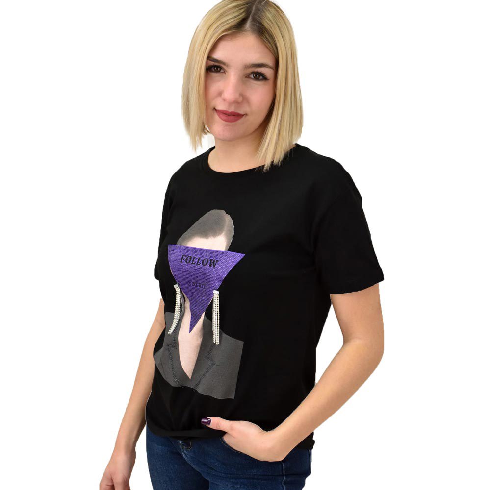 Γυναικείο T-shirt με στρας Follow Μαύρο 18866