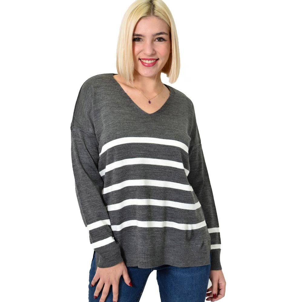Πλεκτή μπλούζα ριγέ oversized Ανθρακί 22859