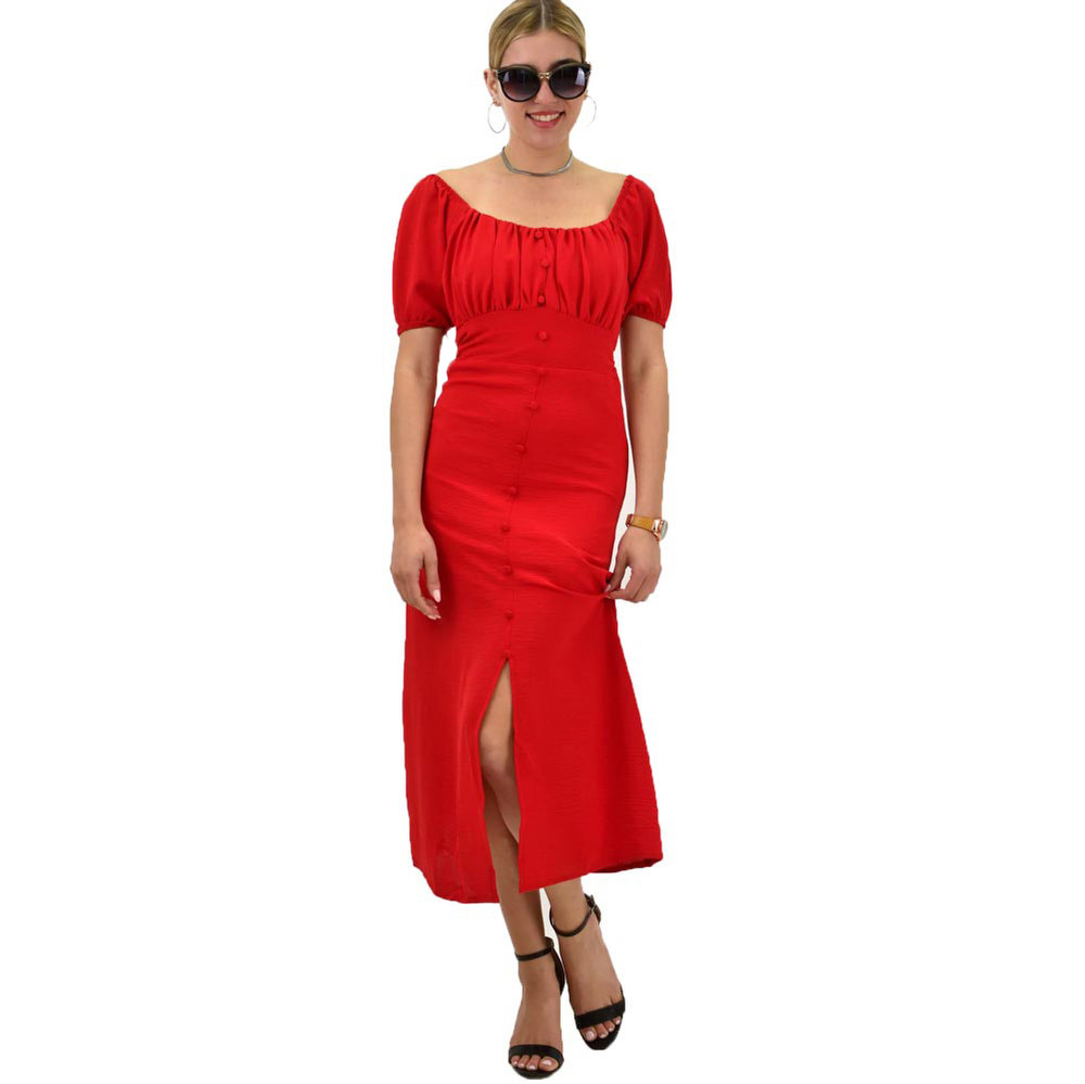 Γυναικείο φόρεμα με διακοσμητικά κουμπιά Κόκκινο 9889