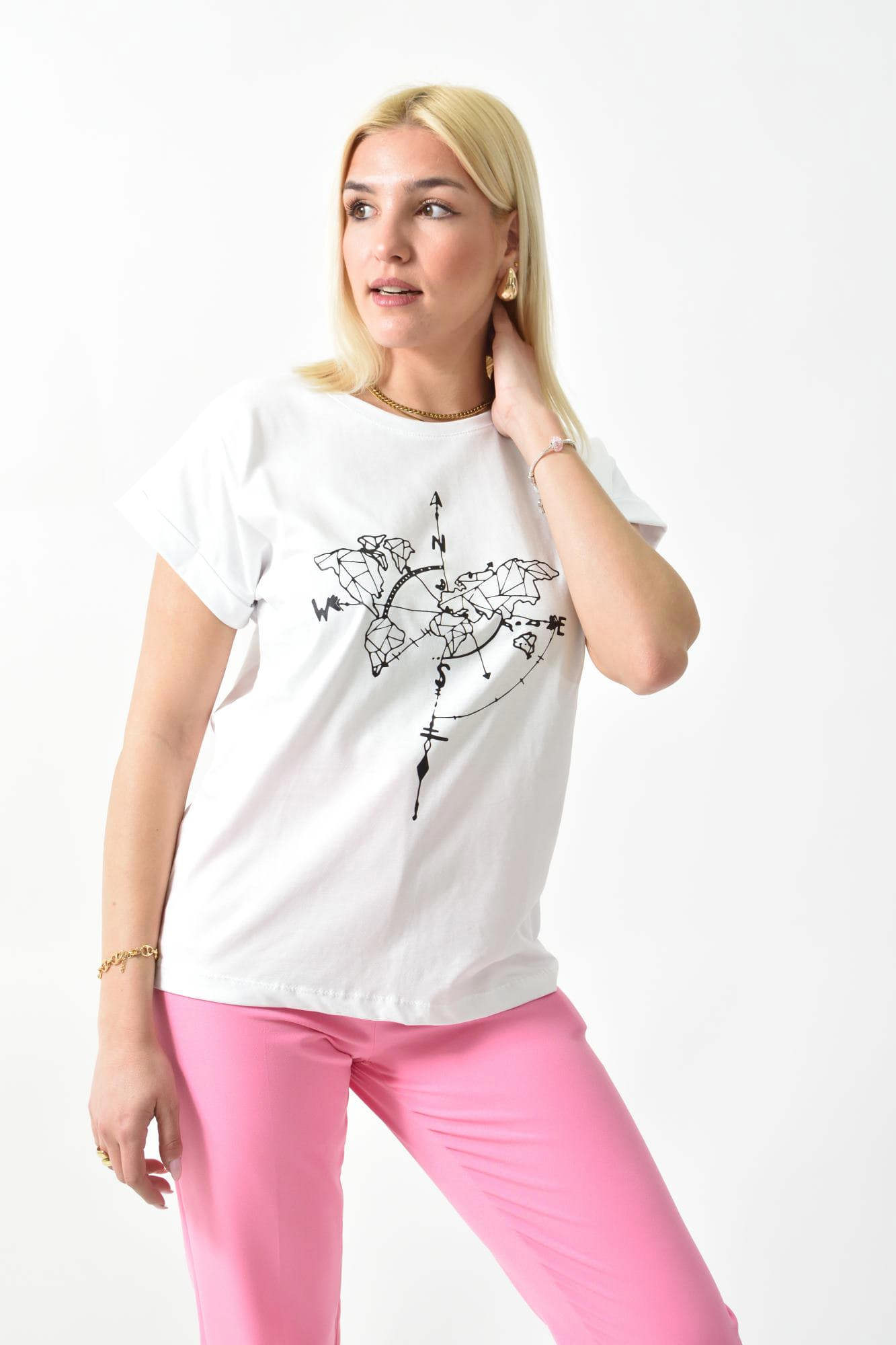 T-shirt με τύπωμα Λευκό 26202