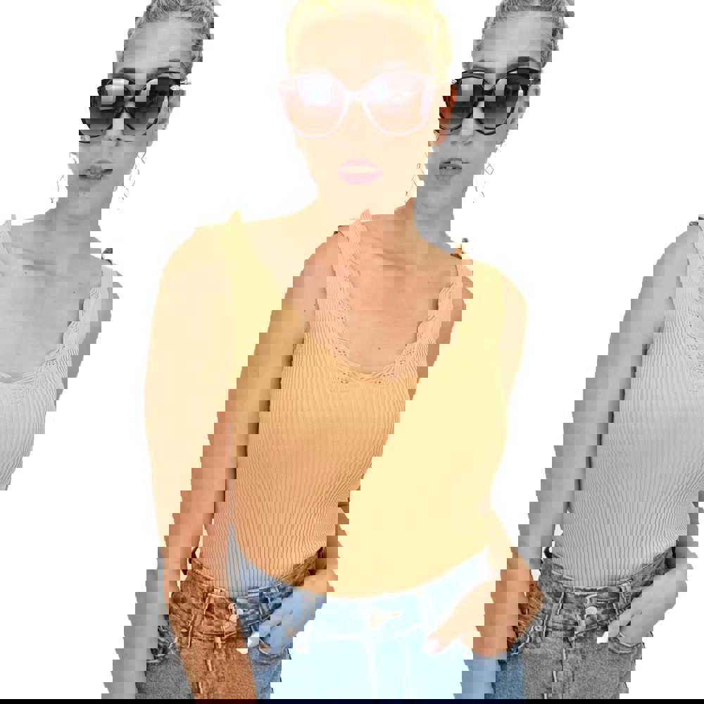 Γυναικέιο πλεκτό τοπ με διάτρητο σχέδιο Μπεζ 10228