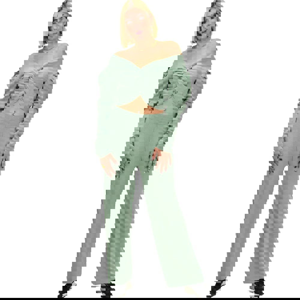 Γυναικείο πλεκτό σετ μακρυμάνικο Φυστικί 12543