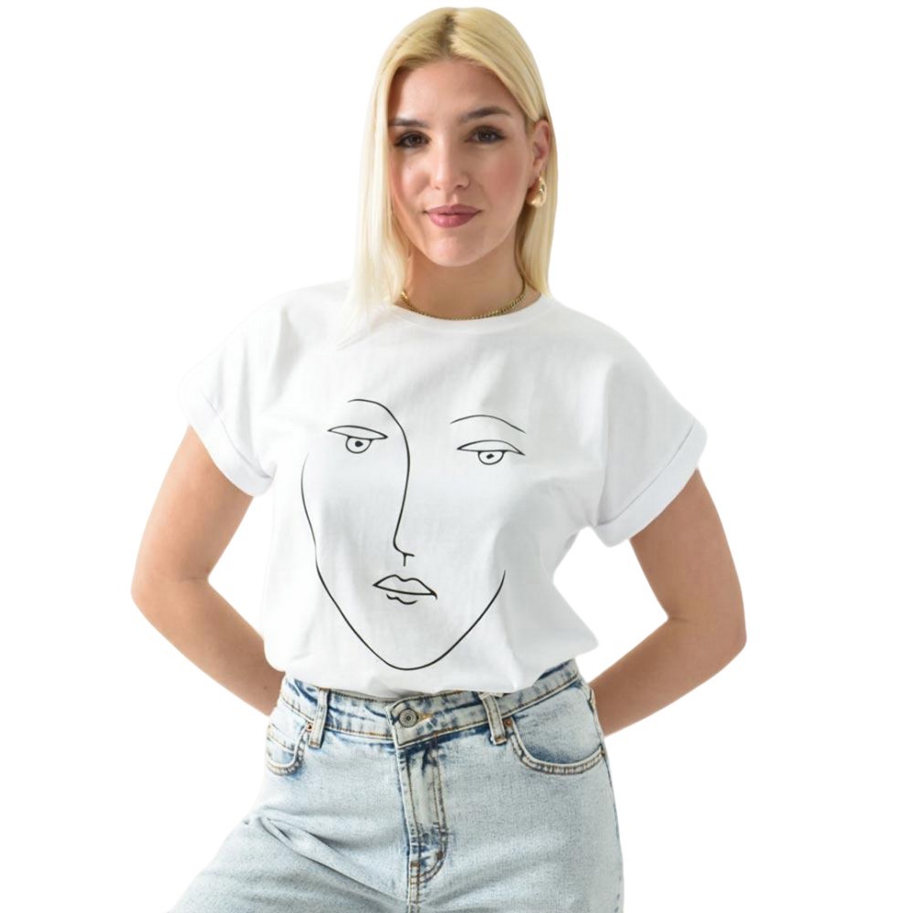 Γυναικείο T-shirt με τύπωμα πρόσωπο Λευκό 10868
