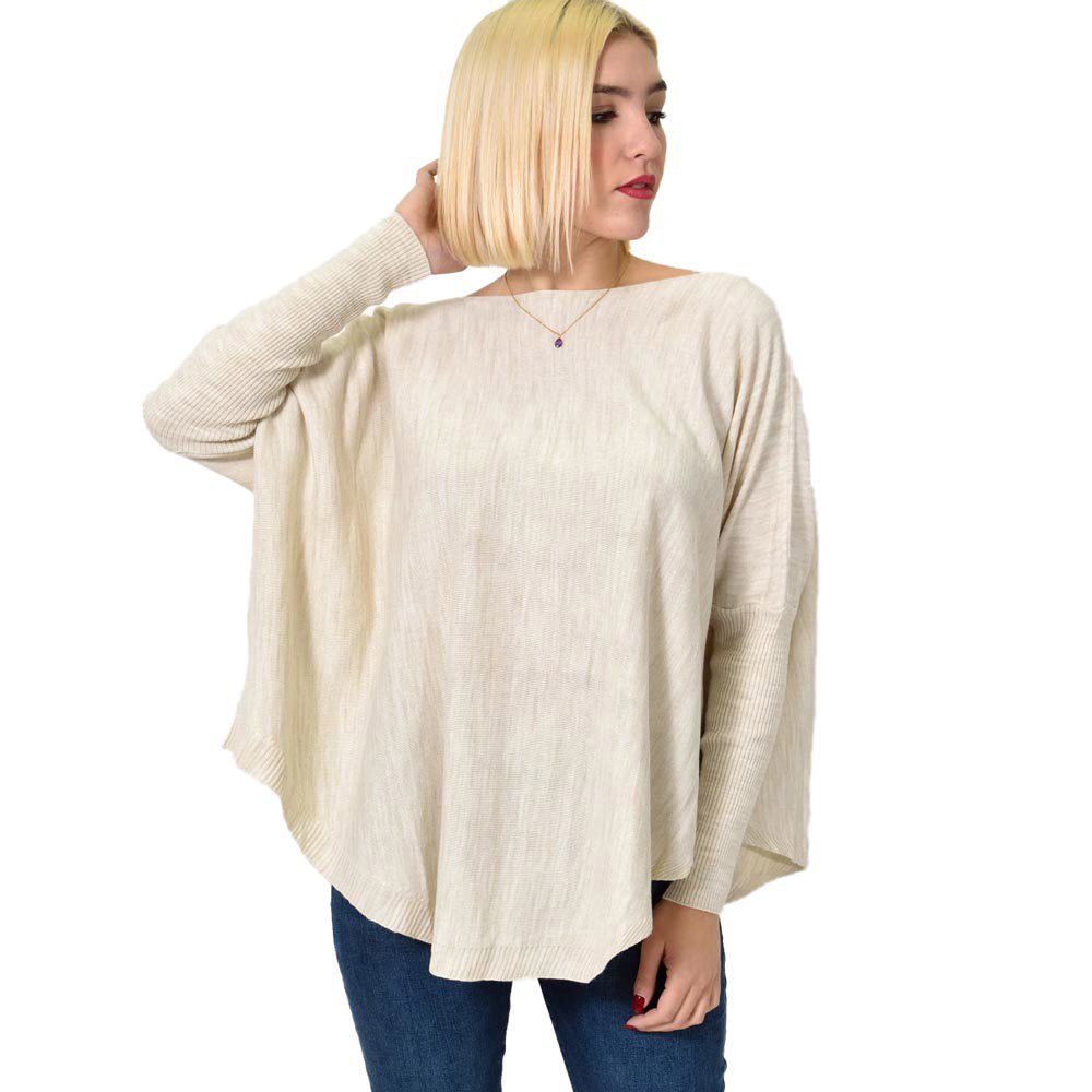 Γυναικείο πλεκτό oversized ασύμμετρο Εκρού 22844
