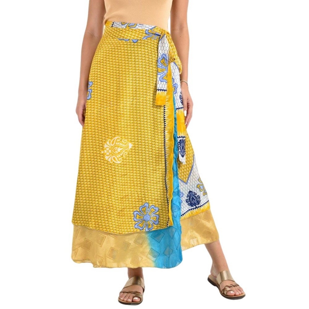 Μακριά Φούστα Boho με Εμπριμέ Σχέδια Κίτρινο 26960