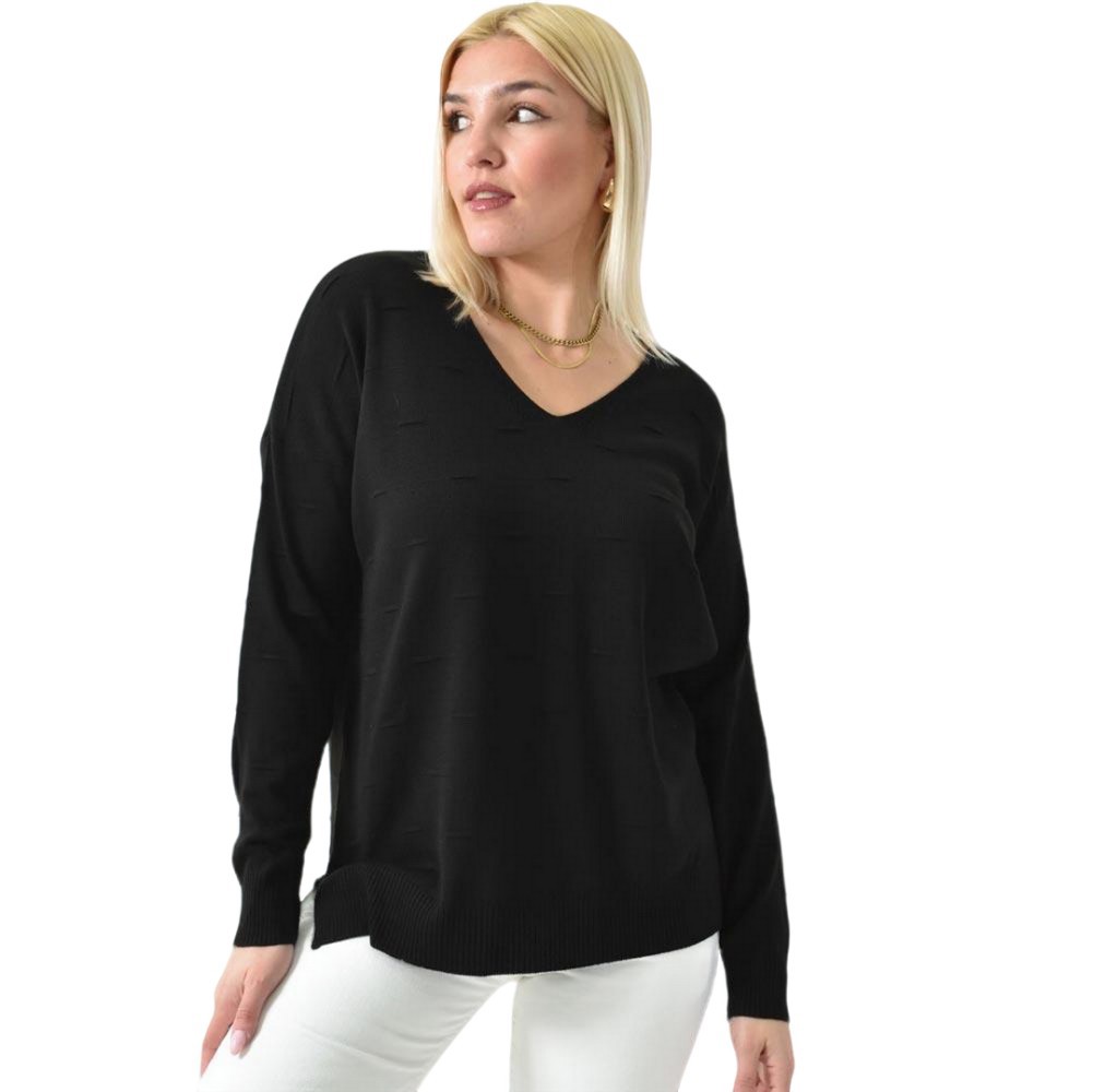 Πλεκτή μπλούζα oversized με 3d σχέδιο Μαύρο 26233