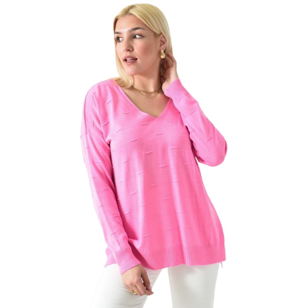 Πλεκτή μπλούζα oversized με 3d σχέδιο Ροζ 26235